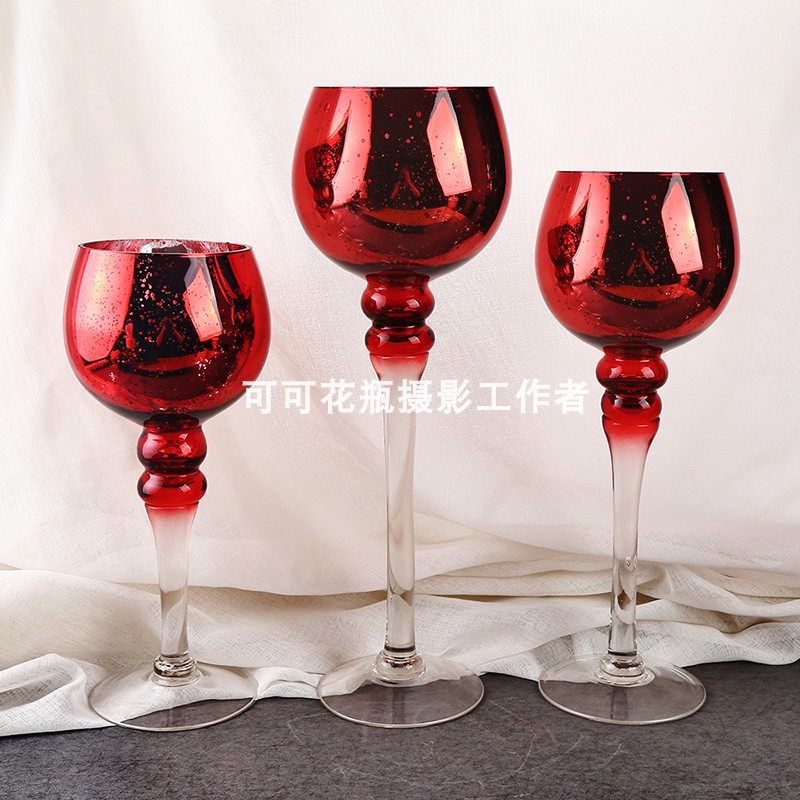 欧式透明玻璃蜡烛台创意浪漫时尚高脚酒杯式婚庆酒店餐厅样板软装