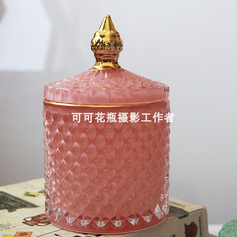 欧式金边水晶玻璃收纳罐方糖罐钻石糖果盒糖缸棉签盒化妆棉罐摆件