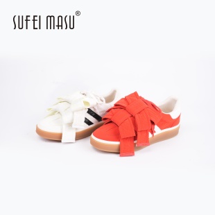 SUFEIMASU/苏菲玛素时尚百搭舒适蝴蝶结休闲系带软底板鞋SF858-5