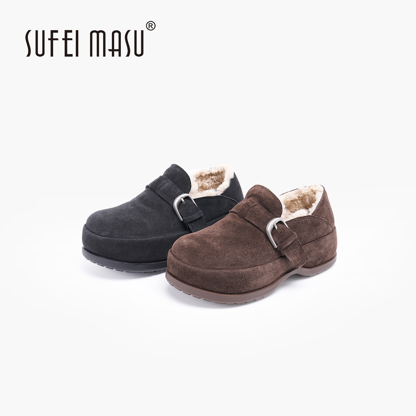 SUFEIMASU/苏菲玛素新款加绒全包厚底轻奢牛皮乐福鞋SF52-88012A
