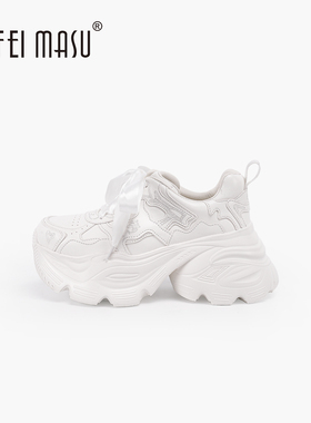 苏菲玛素春季复古港风增高老爹鞋厚底女鞋显高系带刺绣SF62C-511