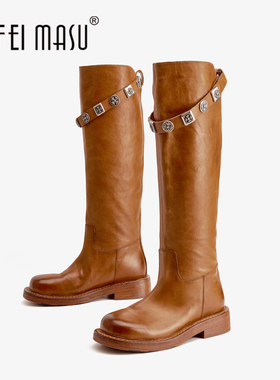 SUFEIMASU/苏菲玛素女靴圆头粗跟高筒新款时尚百搭骑士靴68816-75