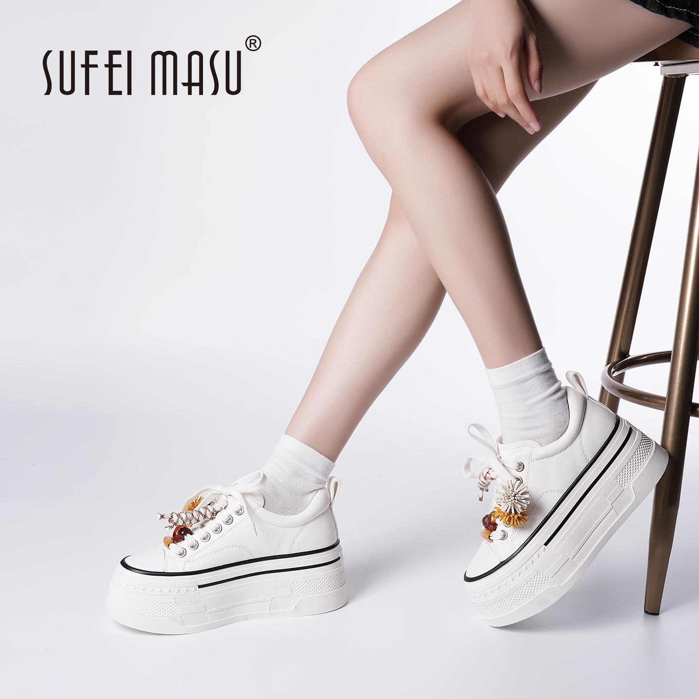 SUFEIMASU/苏菲玛素厚底百搭真皮时尚圆头系带运动板鞋SF52-2879