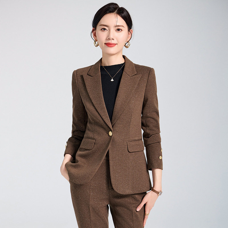 咖色秋冬新款毛呢西装套装女高级感气质休闲时尚干练职业正装套装