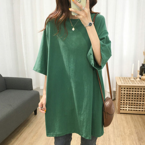 夏季韩版加大码中长款宽松短袖女