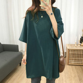 夏加大码 女胖妹妹200斤中长款 宽松短袖 韩版 T恤260克重磅纯棉半袖