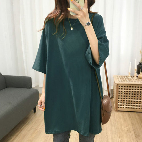 中长款重磅短袖T恤纯棉韩版宽松