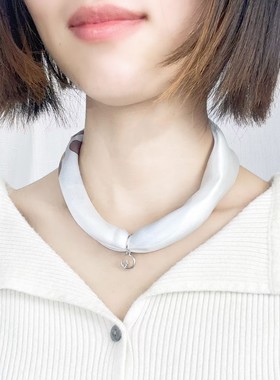 K金吊坠真丝丝巾项链遮疤护颈春夏精致百搭磁扣桑蚕丝锁骨链领巾