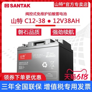 山特蓄电池UPS不间断电源C12-38阀控式免维护铅酸电瓶12V38AH城堡