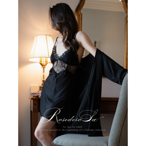 RoseDeRosee 禁忌之吻 性感蕾丝V领睡裙女带胸垫高级感睡衣长裙