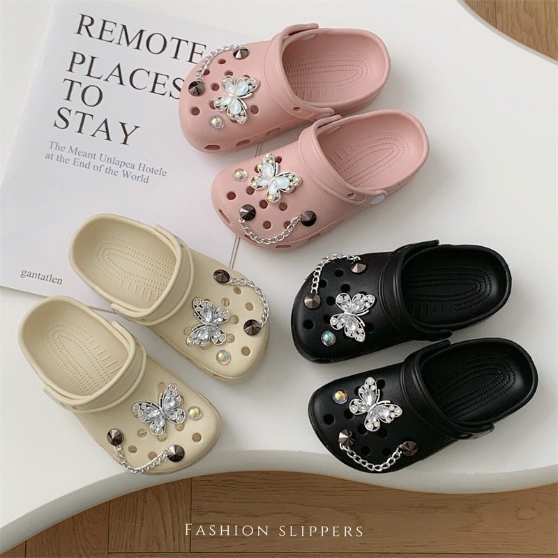 芳茄计划儿童洞洞鞋蝴蝶装饰金属链条男女童外穿防滑凉拖鞋