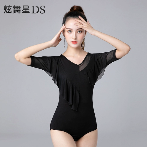 Бальная танцевальная топ для женщин Новый темперамент V-образный вырезок сетчатой ​​сетчатой ​​сетчатой ​​латино-танце