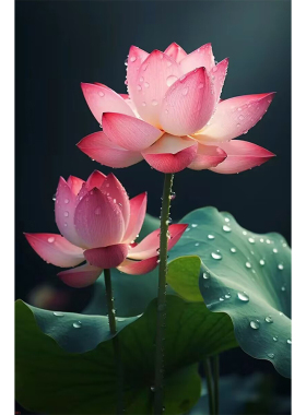 荷花玄关装饰画贴画墙贴国风墙面