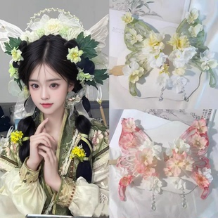 花朵绢花发夹大蝴蝶后压超仙扑棱蛾子流苏百搭古风汉服头饰配饰