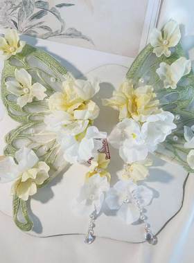 蝴蝶后压绢花发夹超仙古风
