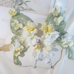 大蝴蝶后压绢花发夹花朵超仙扑棱蛾子流苏百搭古风汉服头饰配饰