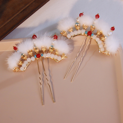 古风戏曲风毛球九排簪