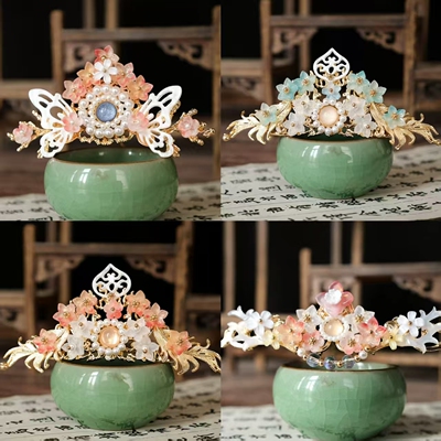 新款中国风汉服甜美儿童发冠古装宋制插梳小唐风发钗头饰品配饰品
