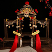 铜钱发钗古风财神发冠复古发饰过年喜庆新年红色配饰古装 元 宝搭配