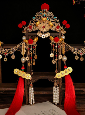 铜钱发钗古风财神发冠复古发饰过年喜庆新年红色配饰古装元宝搭配