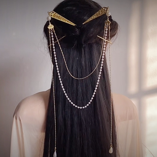 古风后压双节棍发簪步摇珍珠流苏盘发复古明制簪子汉服发头饰配饰