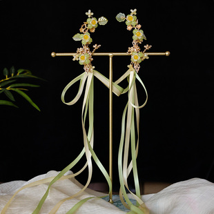 古风发饰甜美花朵发夹粉色点缀边夹可爱汉服头饰夏季 国风飘带配饰