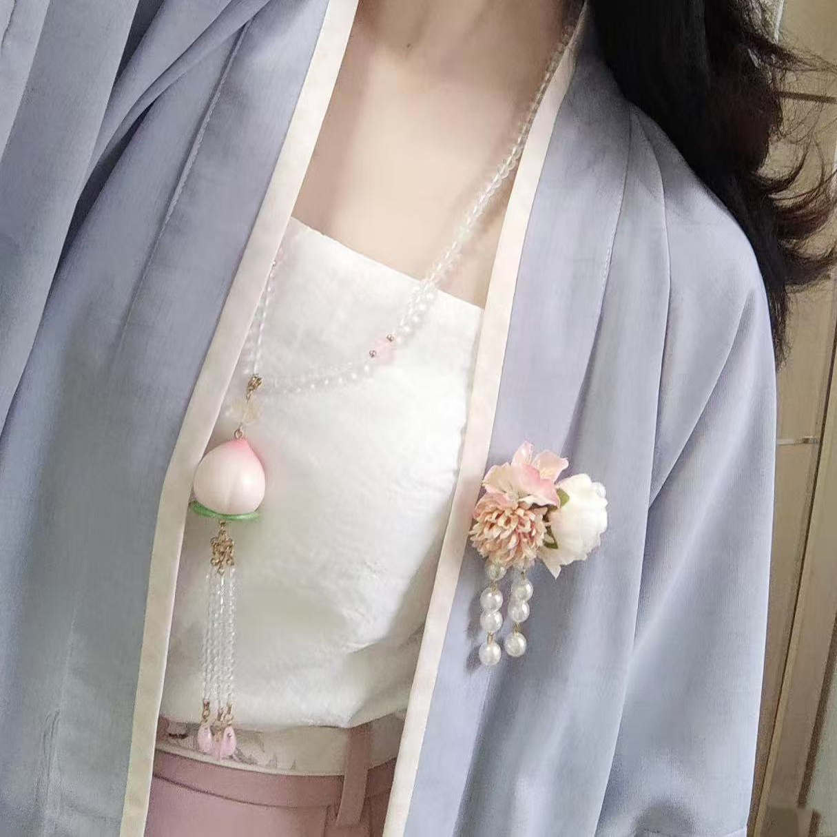 汉服绢花磁铁吸扣不伤衣服花朵防滑披帛固定扣胸花古风披肩配饰品