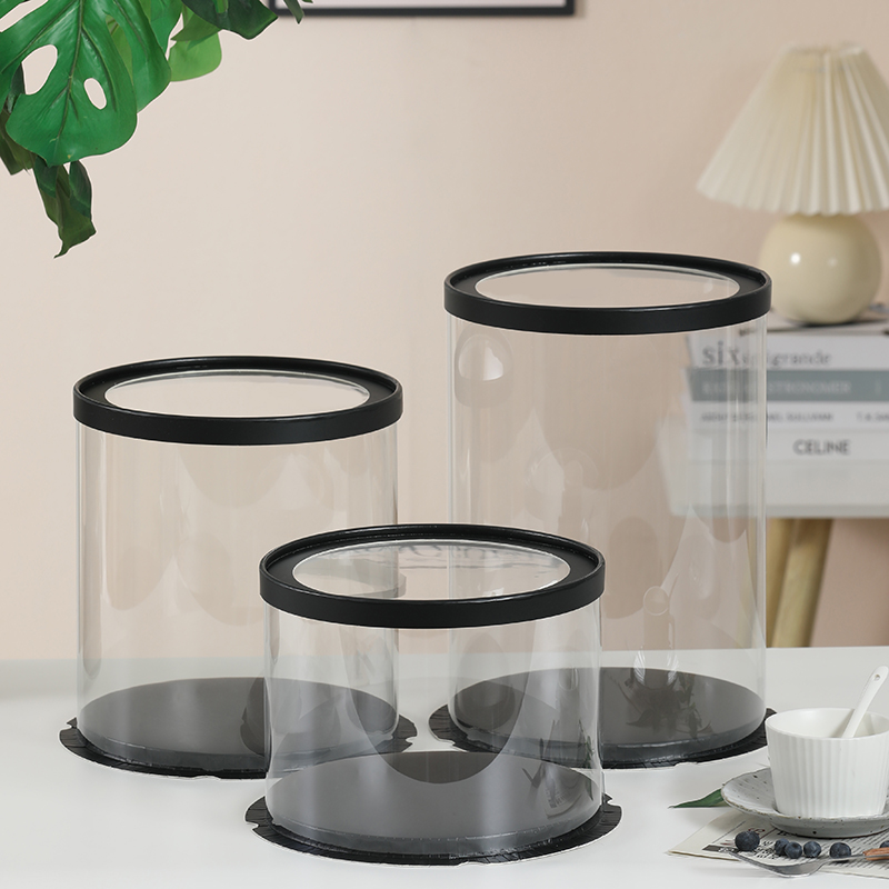 圆形黑色开窗透明生日蛋糕盒子6寸8寸10寸12单双层加高烘焙包装盒