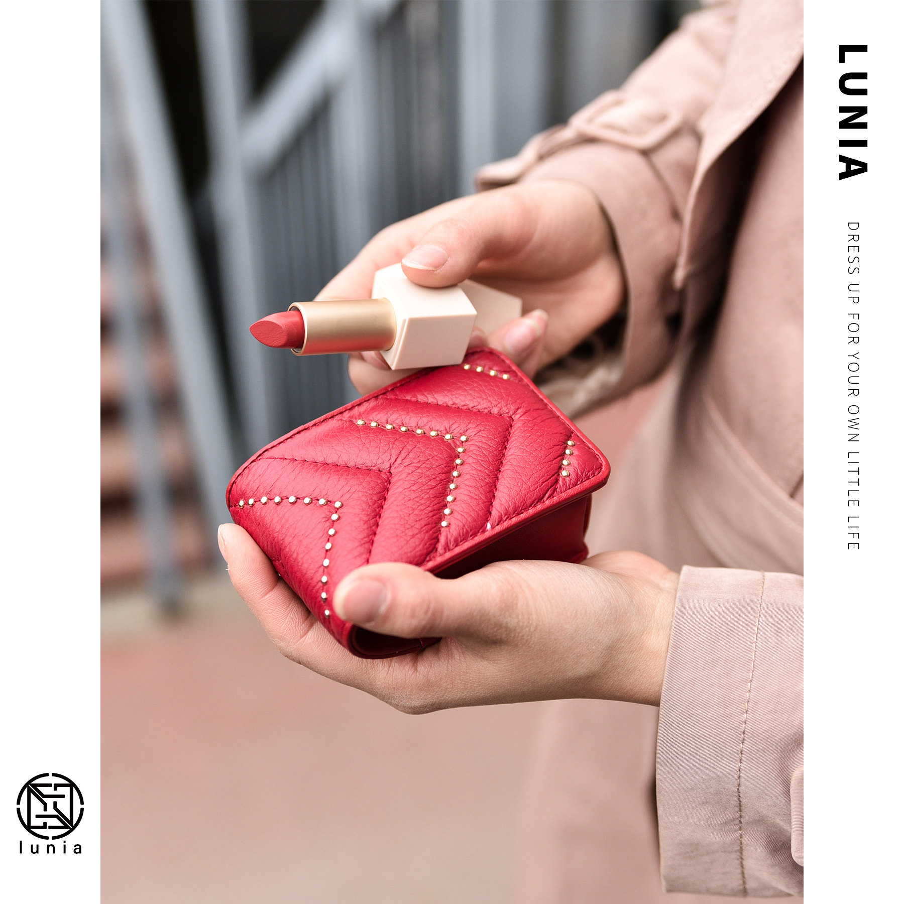 小kc口红包小号真皮化妆包装口红收纳小包便携镜子补妆迷你口红盒