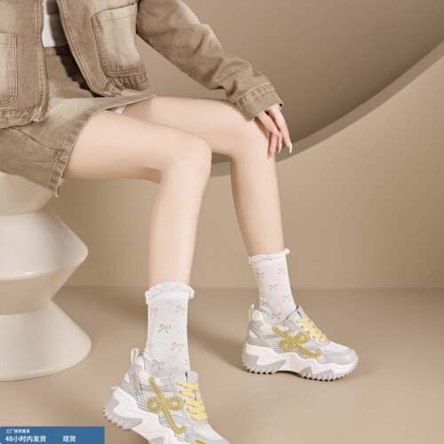 6cm厚底网面透气小白鞋女2026夏季新款不累脚百搭水钻透网休闲鞋