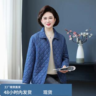 纯檰牛仔中老年女装薄檰外套秋冬季新款妈妈春装夹檰上衣保暖轻薄