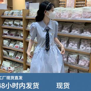 森女甜美部落夏季学院风JK领带连衣裙女宽松学生少女减龄中长裙子