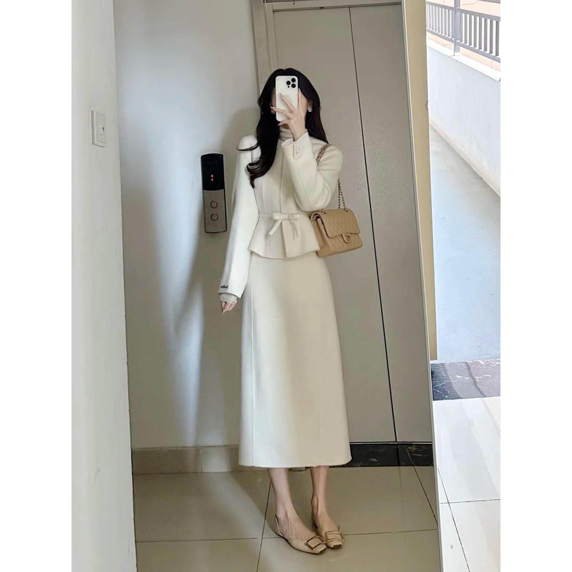 白色轻熟风通勤毛呢套装女秋冬季名媛风短款外套高腰半身裙两件套,运动/瑜伽/健身/球迷用品,广场舞套装,淘宝优惠券,粉丝福利购,淘宝优惠卷