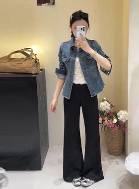港风复古polo领收腰牛仔外套女春季26新款设计感修身显瘦气质开衫