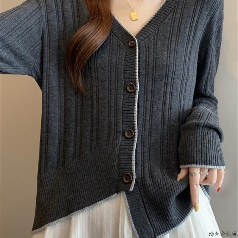 大码女装2025新款早秋韩系高级感chic别致上衣不规则法式针织开衫