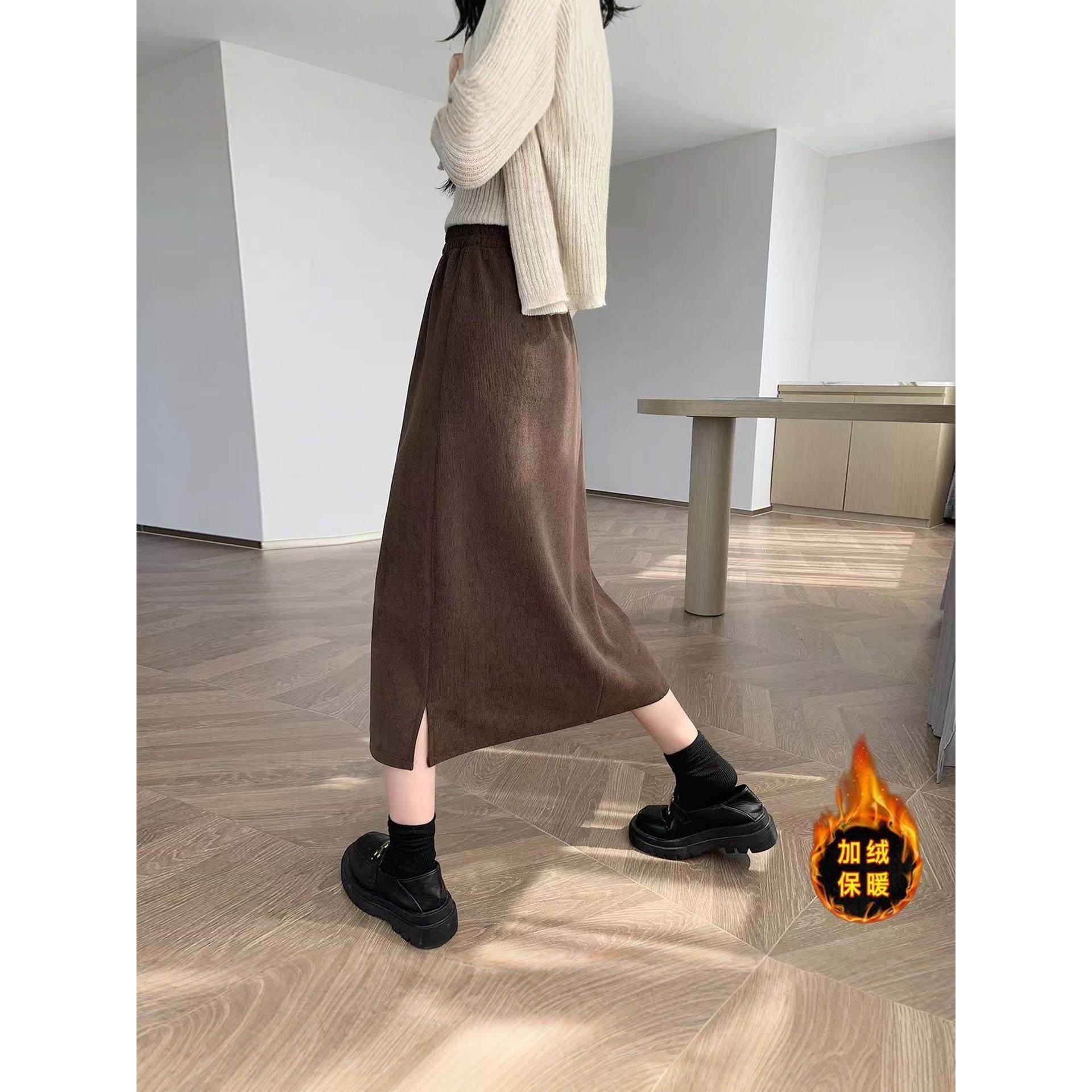 大码美拉德棕色半身裙女秋冬巨好看的胖mm高腰中长款一步开叉半裙,运动/瑜伽/健身/球迷用品,瑜伽短裙,淘宝优惠券,粉丝福利购,淘宝优惠卷