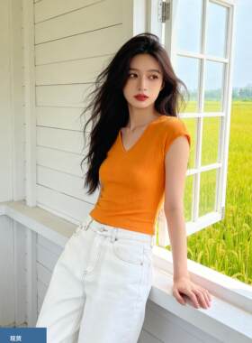 后背镂空抽绳V领短袖T恤女夏季2026新款修身显瘦短款辣妹紧身上衣