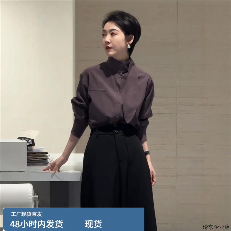立领可拆卸兔耳朵衬衫女款2025新款爆款女士衬衣通勤休闲百搭上衣