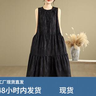 无袖背心连衣裙女夏2026新款长款大码胖mm巨遮肚宽松显瘦妈妈裙子