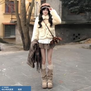 独特超好看皮毛一体羊羔绒外套小个子温柔风宽松保暖厚外套2025冬