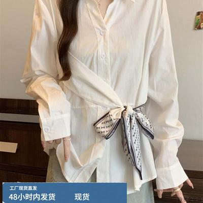 大码女装2025新款韩系漂亮小上衣早秋法式胖MM不规则系带掐腰衬衫