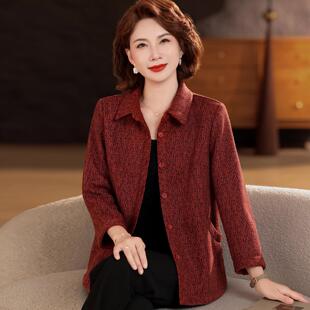 妈妈秋装衬衫时尚翻领单层秋衣中老年女士春秋薄外套老人衣服长袖