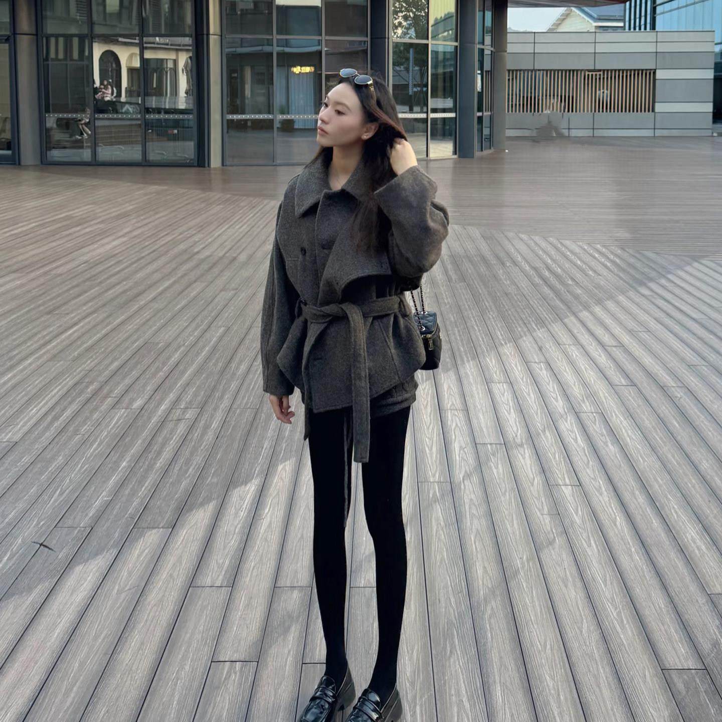 灰色翻领系带短款呢子大衣女秋冬季新款小个子百搭显瘦毛呢外套,运动/瑜伽/健身/球迷用品,广场舞套装,淘宝优惠券,粉丝福利购,淘宝优惠卷