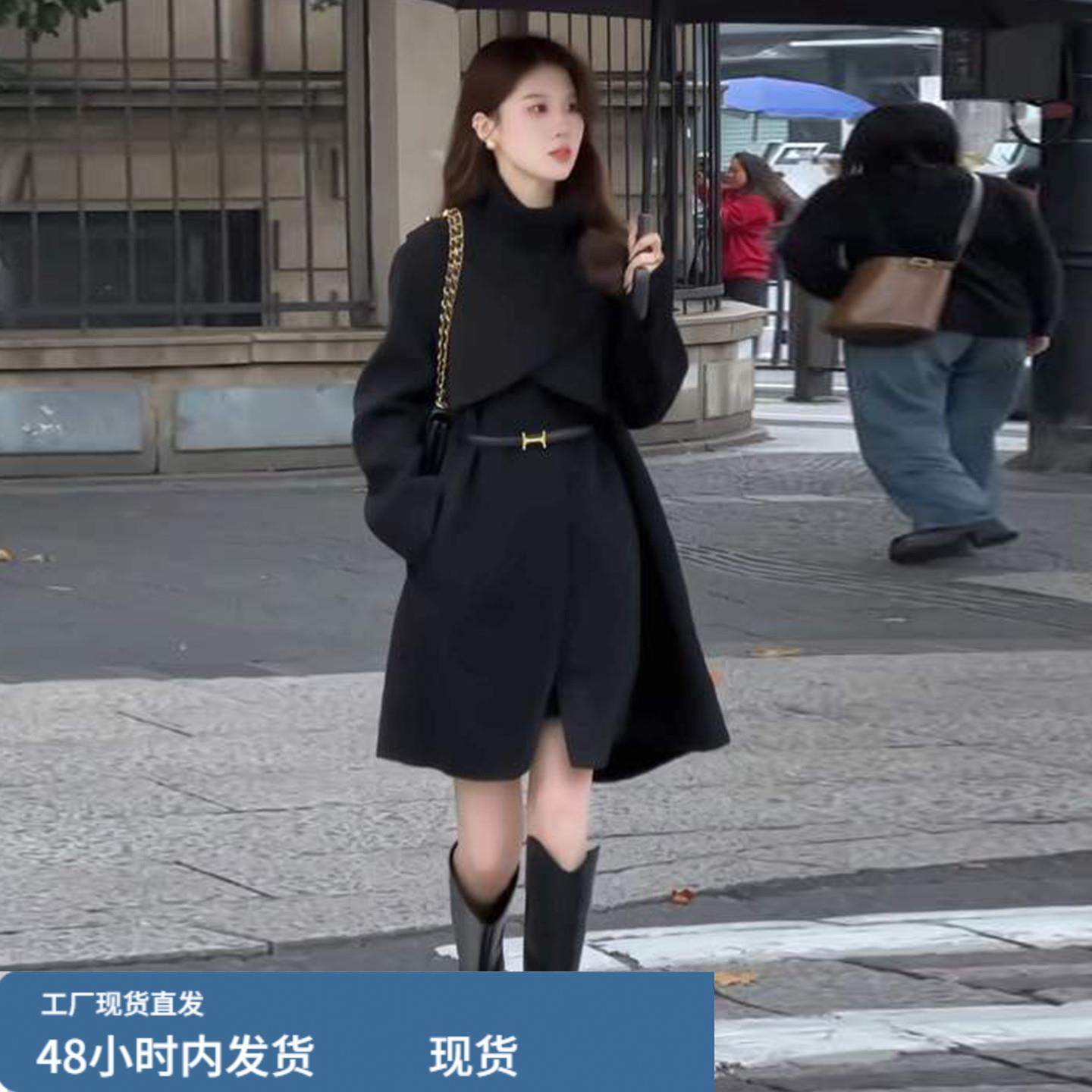 高级感黑色赫本斗篷毛呢连衣裙子女秋冬季2025新款英伦风套装短裙,运动/瑜伽/健身/球迷用品,瑜伽短裙,淘宝优惠券,粉丝福利购,淘宝优惠卷