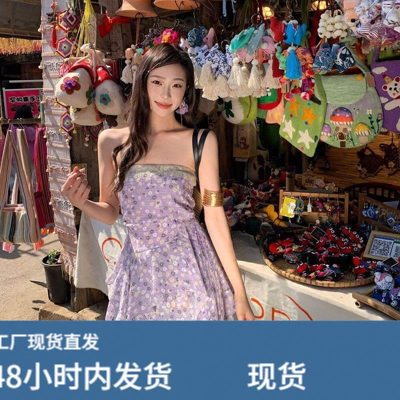 碎花抹胸连衣裙夏日显瘦穿搭夏季新款气质度假风旅游短款不规则裙图片