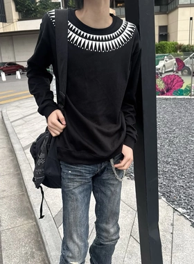 『当天发货』Undercover黑色锯齿印花卫衣 纯棉毛圈长袖 小众内搭