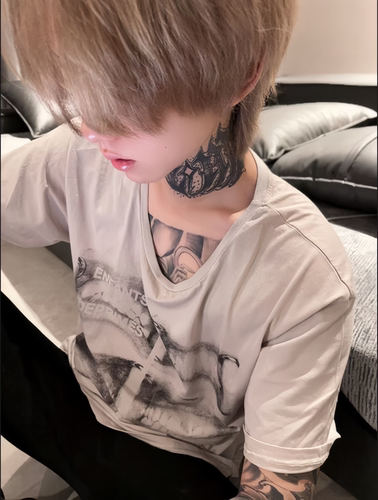 『正确版本』loren李圣俊同款ERD20FW忧郁的富二代牙齿印花短袖