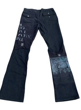 『现货』Undercover 06ssT期解构拼接印花长裤 水洗做旧微喇裤