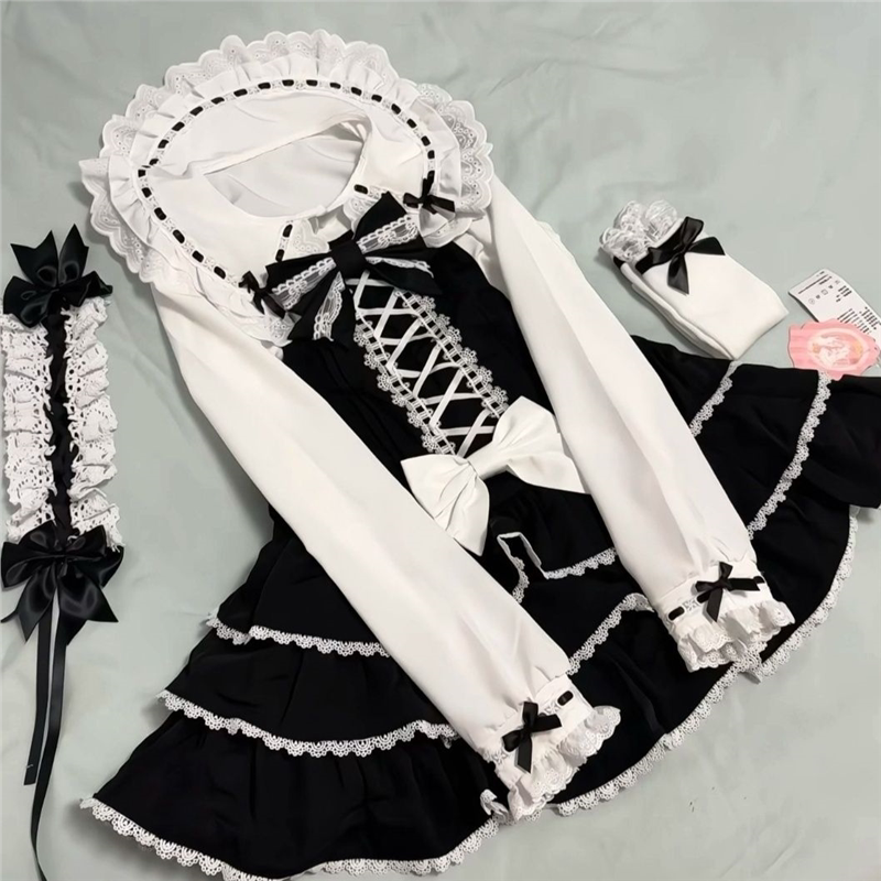 全套熊之昭和蛋糕裙同款三层裙摆背带裙黑色背带裙