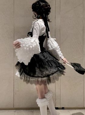 黑色蕾丝doll感lolita姬袖衬衫内搭百搭白色
